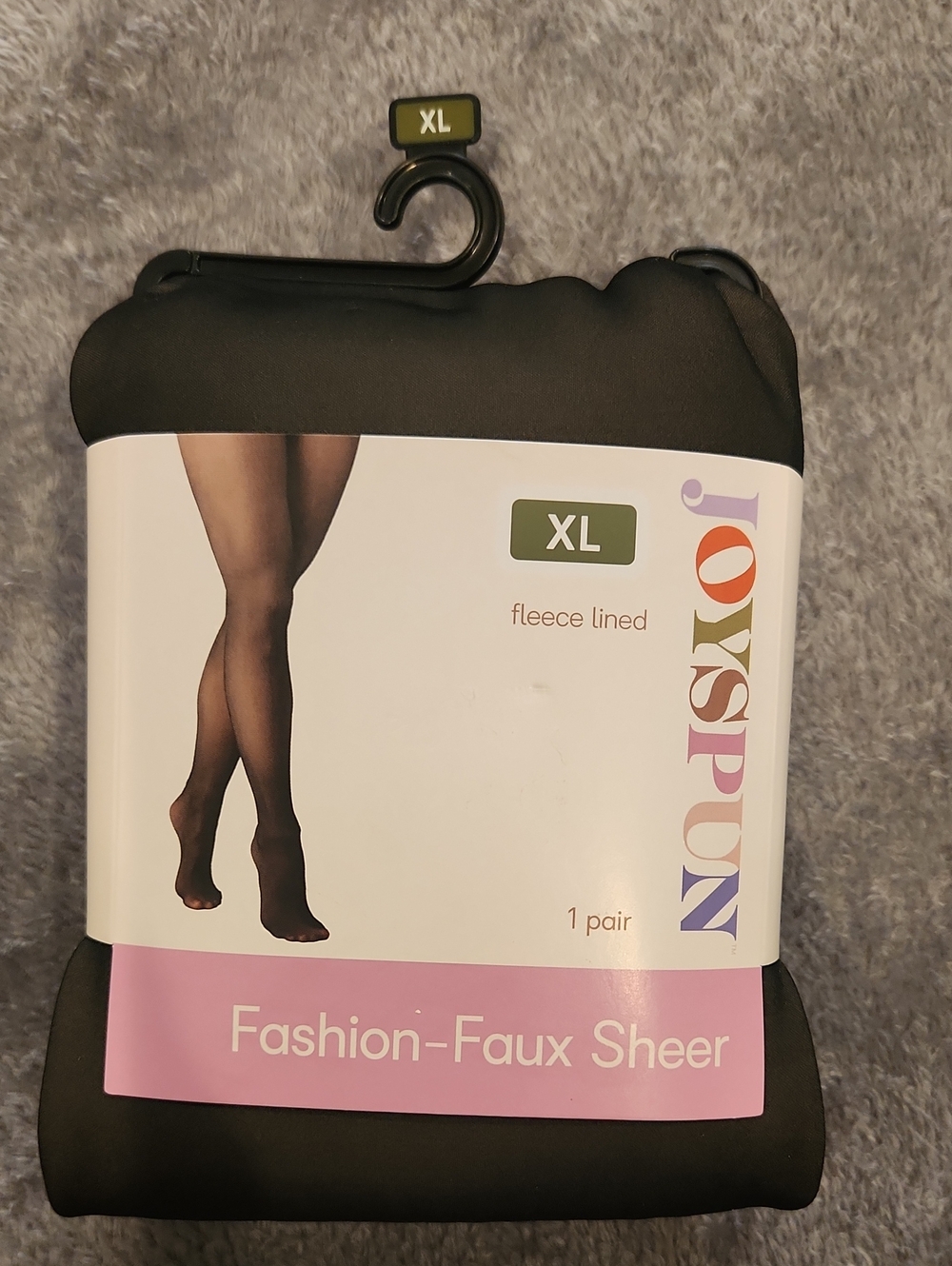 Joyspun Women’s Black Fleece-Lined Fashion-Faux Sheer Tights - XL